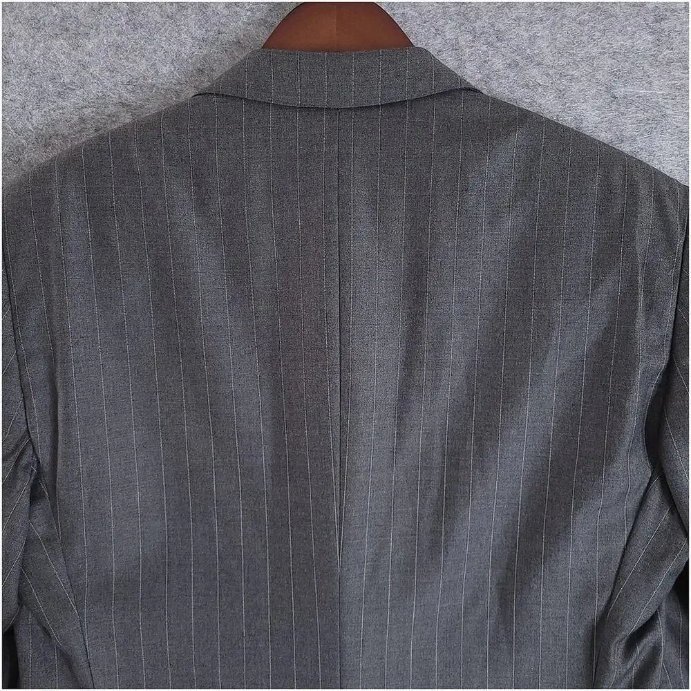 Ermenegildo Zegna Su Misura Wool Pinstripe Blazer Mens 40R Gray Italy 3 Button